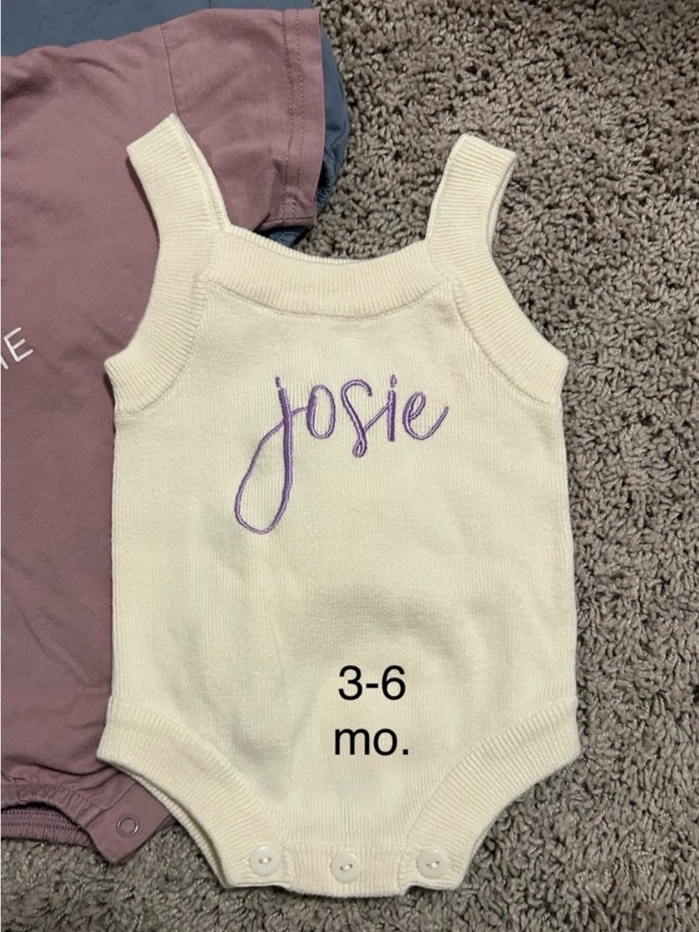 Bundle of 4 JOSIE Baby Onesies - Blue, Pink, Purple, Cream - Picture 5 of 5